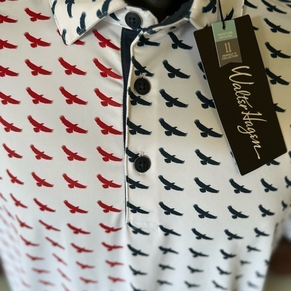NWT Walter Hagen USA Eagle Flag Print Golf Polo Mens Size Stretch New - Picture 14 of 14